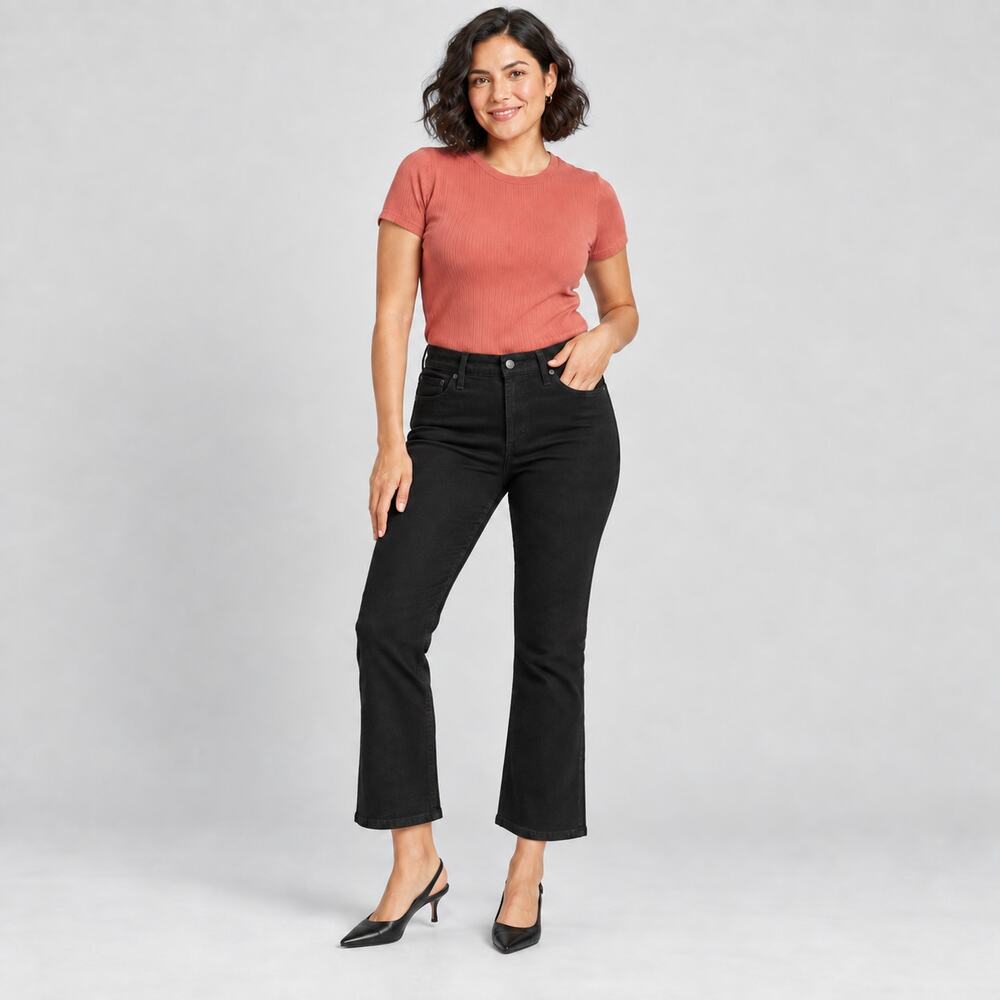 J.CREW Jeans WMNS 24 Black Mid Rise Flare Crop All-Day Stretch Modern Minimalist